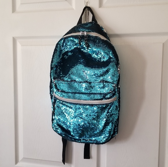 blue sequin backpack